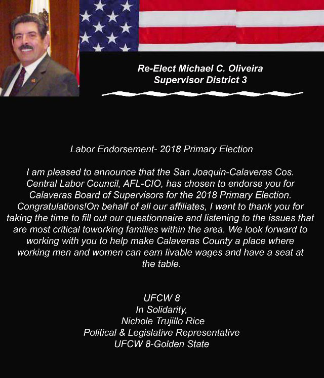 Re-Elect Michael C. Oliveira Supervosor District 3