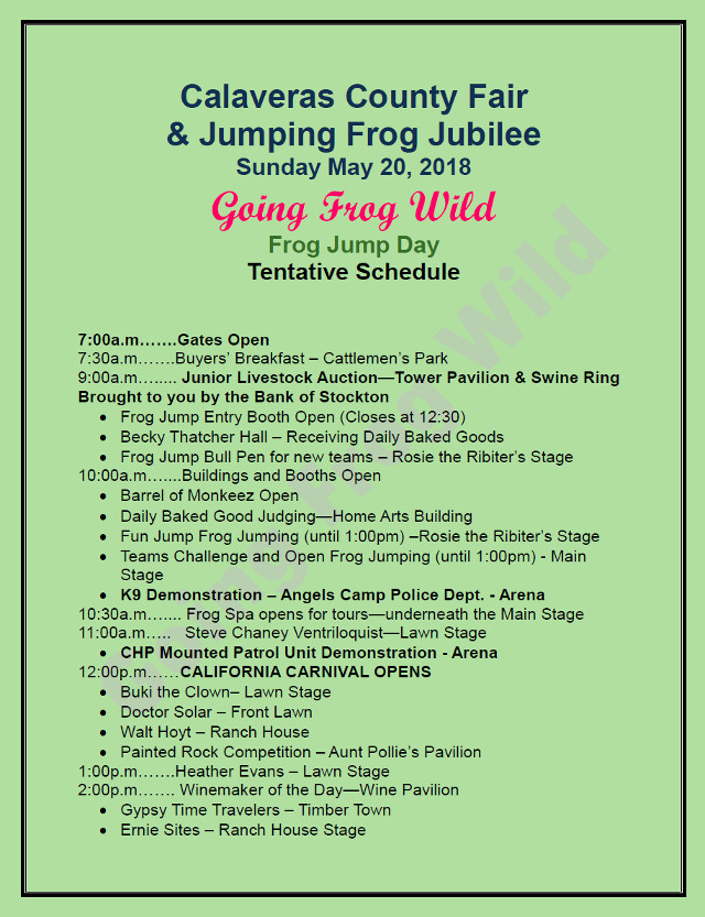 Calaveras County Fair & Jumping Frog Jubilee Sunday May 20, 2018  Frog Jump Finals Day!