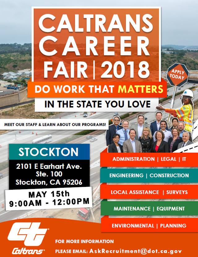 Caltrans to Host Career Fair in Stockton on May 15th