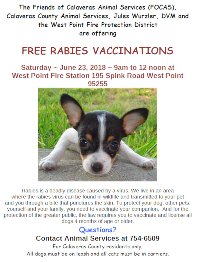 Free Rabies Vaccinations in West Point on June 23rd