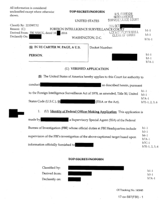 Carter Page FISA Documents Released by the Justice Dept.