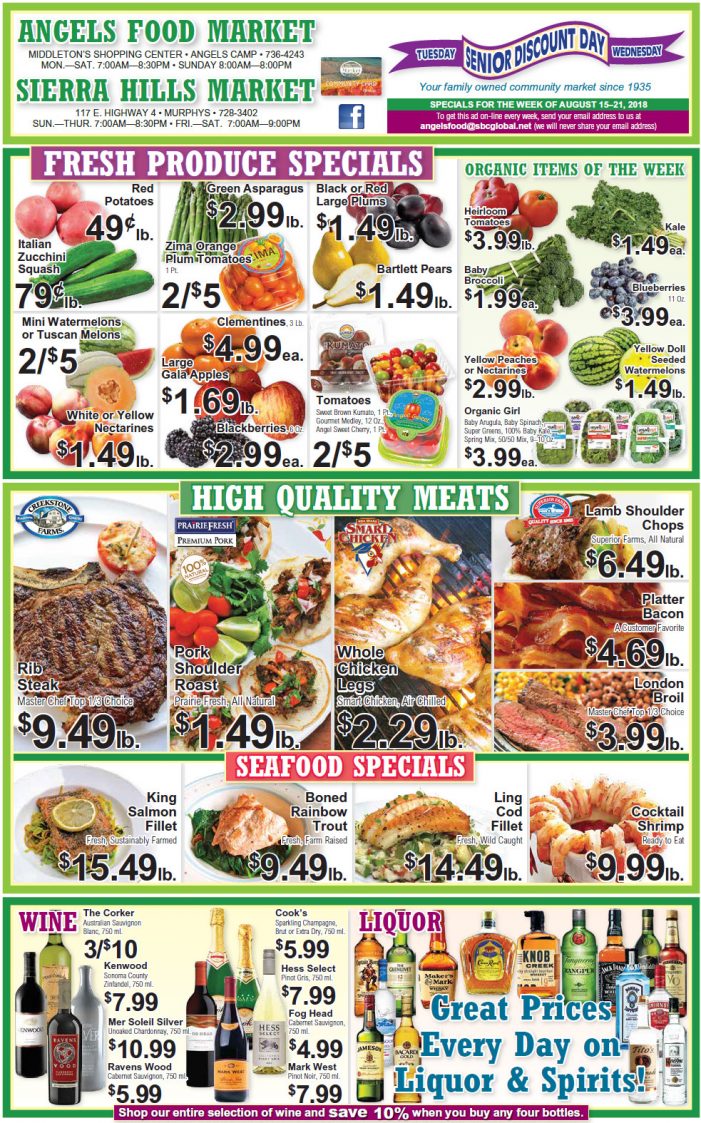 Angels Food and Sierra Hills Markets Weekly Ad & Grocery Specials Through August 21st