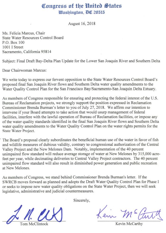 Congressional Letter to State Water Quality Control Board