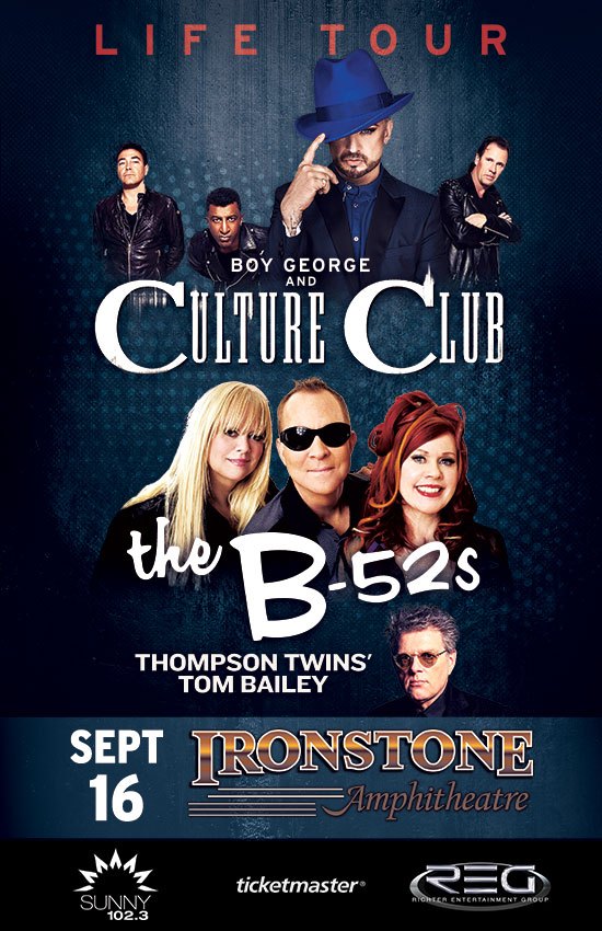 Boy George with Culture Club with Special Guests The B-52s and Thompson Twins’ Tom Bailey at Ironstone August 16th