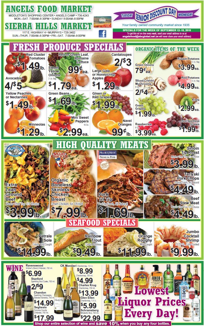 Angels Food and Sierra Hills Markets Weekly Ad & Grocery Specials Through September 18th
