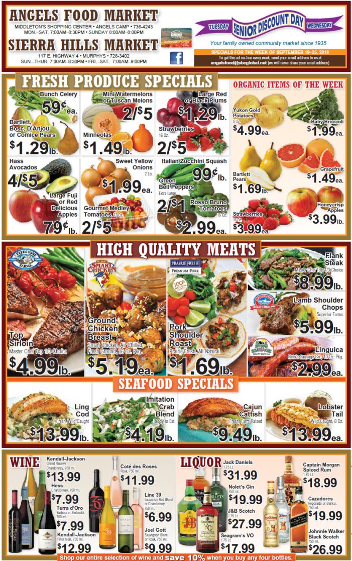 Angels Food and Sierra Hills Markets Weekly Ad & Grocery Specials Through September 25th