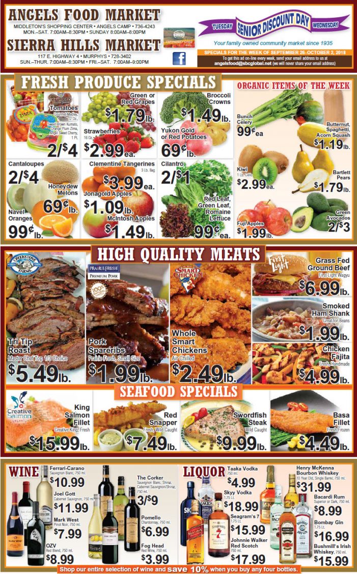 Angels Food and Sierra Hills Markets Weekly Ad & Grocery Specials Through October 2nd