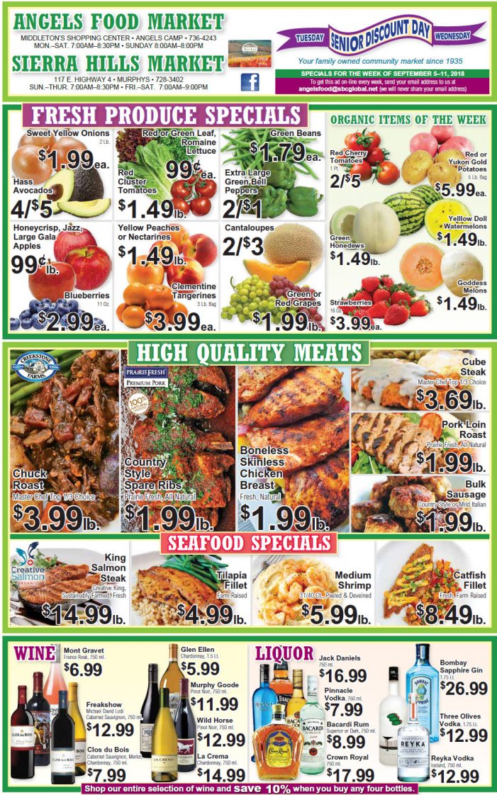 Angels Food and Sierra Hills Markets Weekly Ad & Grocery Specials Through September 11th