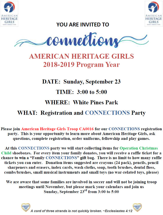 Make Your American Heritage Girl Connection on Sept 23rd