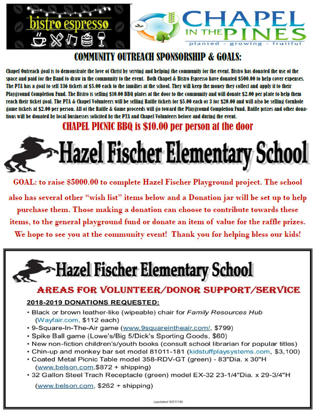 Fundraiser for Hazel Fischer Playground Project on September 23rd at Bistro Park