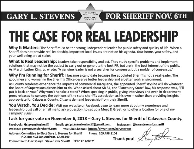 Gary L. Stevens For Sheriff Nov. 6th