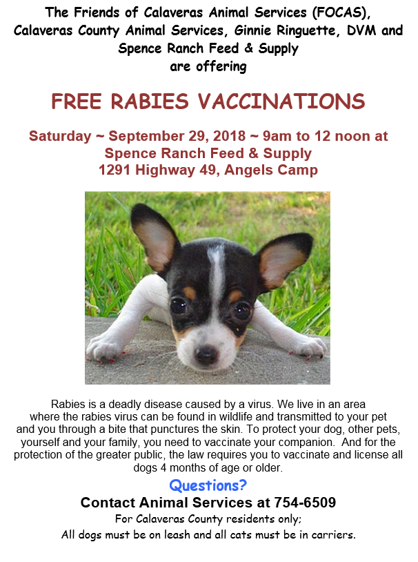 FREE Rabies Vaccination Clinic at Spence Ranch