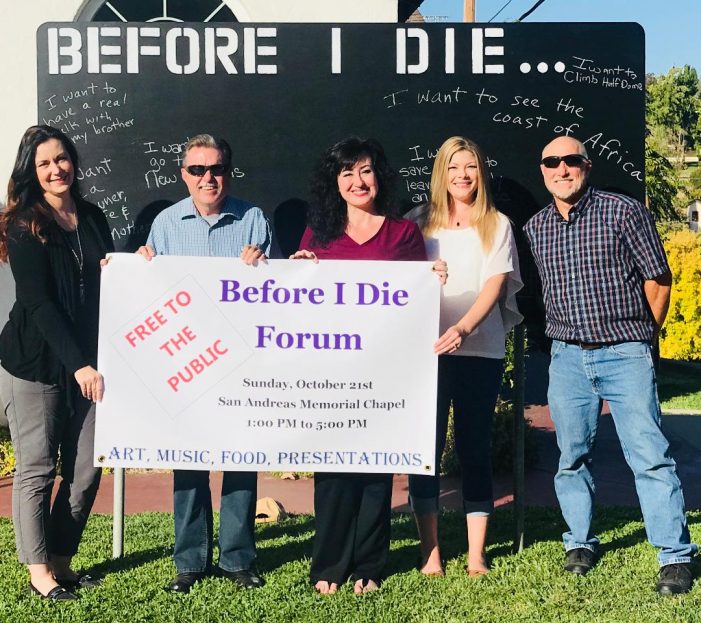 Before I Die Forum is Sunday, October 21st from 1 – 5pm in San Andreas