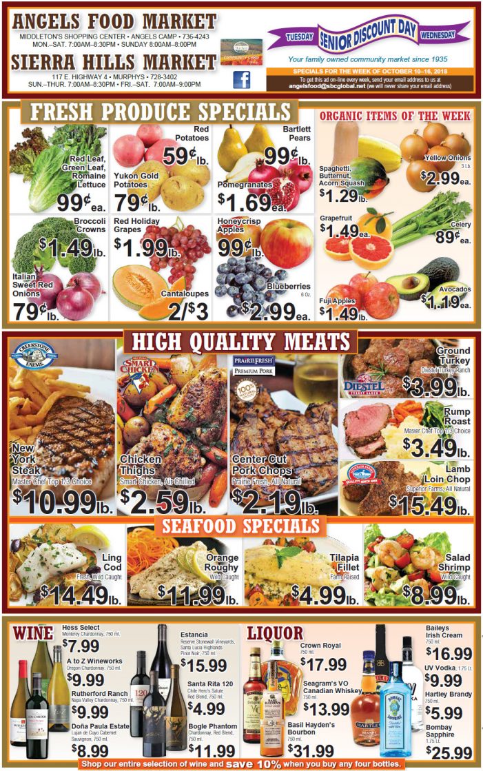 Angels Food and Sierra Hills Markets Weekly Ad & Grocery Specials Through October 16th