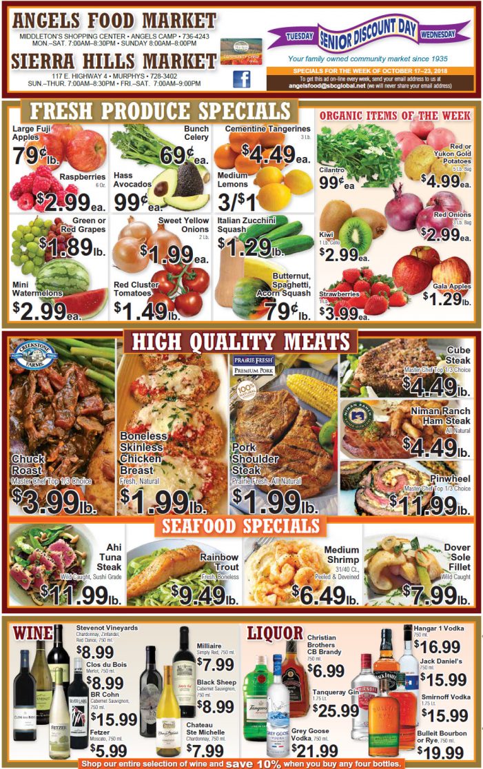 Angels Food and Sierra Hills Markets Weekly Ad & Grocery Specials Through October 23rd