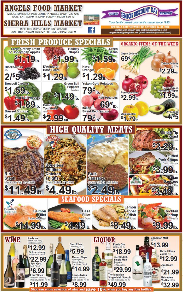 Angels Food and Sierra Hills Markets Weekly Ad & Grocery Specials Through October 30th