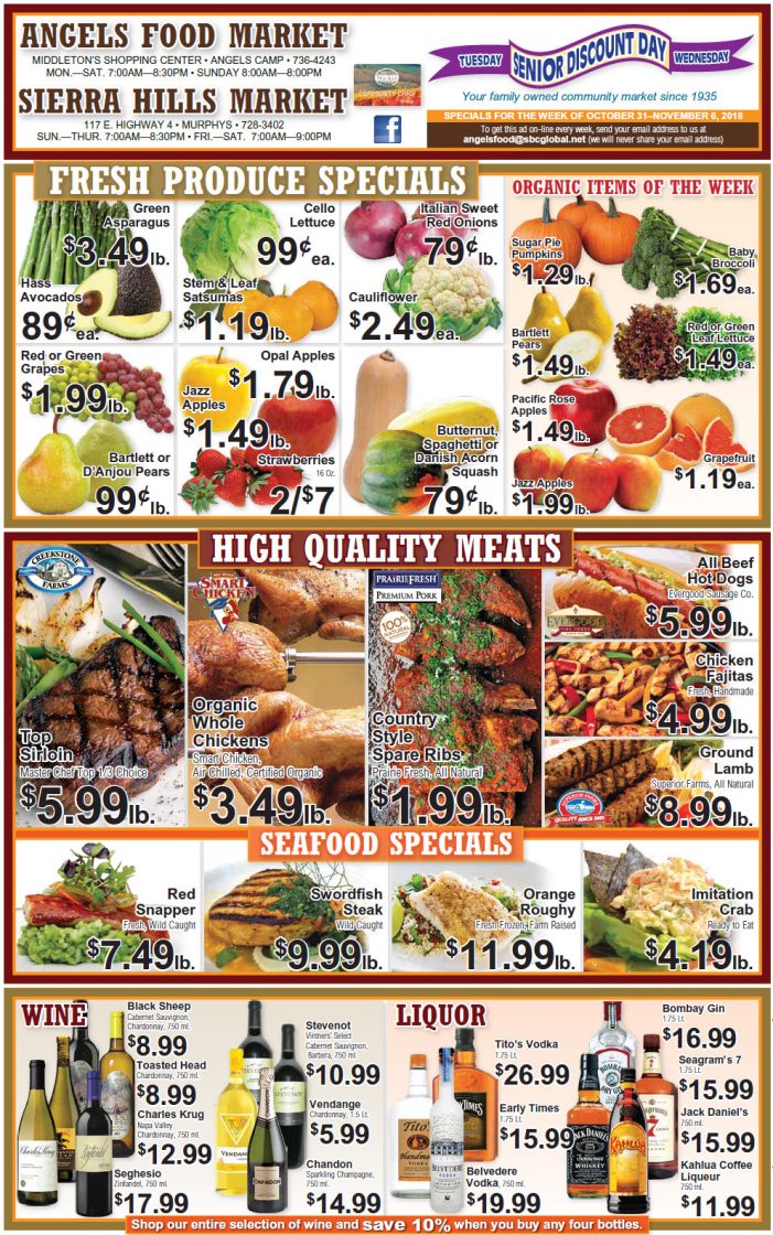 Angels Food and Sierra Hills Markets Weekly Ad & Grocery Specials Through November 6th