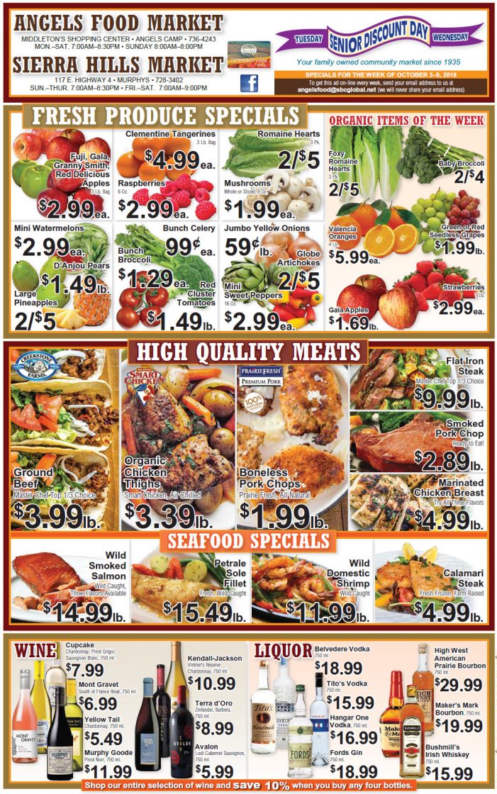 Angels Food and Sierra Hills Markets Weekly Ad & Grocery Specials Through October 9th