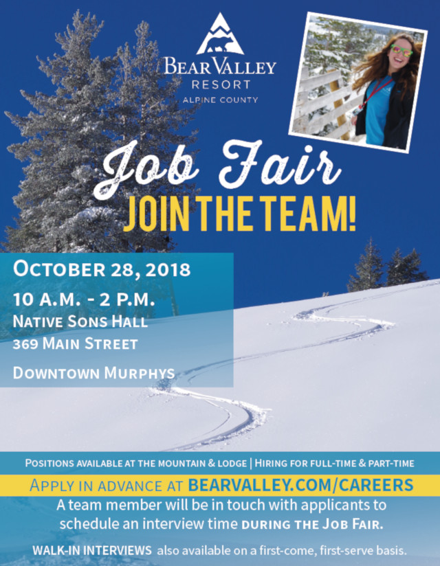 Join the Bear Valley Team this Winter!  Job Fair in Murphys, October 28th!
