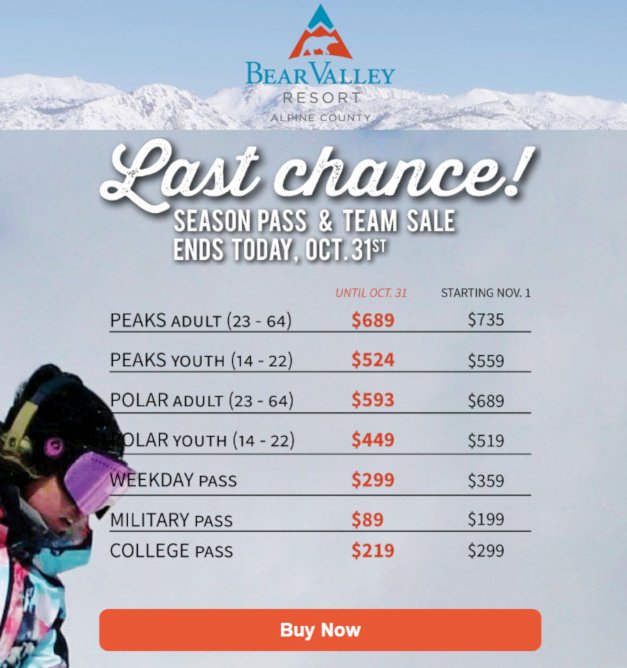 Last Chance Season Pass Sale Ends Today at Bear Valley Resort