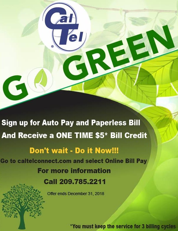 Go Green, Sign Up For Paperless Billing and Save with CalTel
