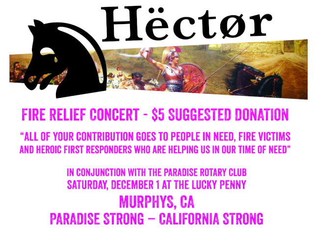 This Saturday, Dec 1st it’s HECTOR at The Lucky Penny for Camp Fire Relief