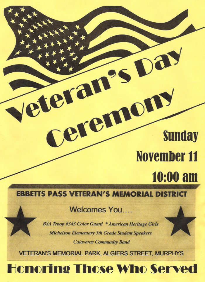 Make Plans to Attend The Annual Ebbetts Pass Veteran’s Day Ceremony Tomorrow