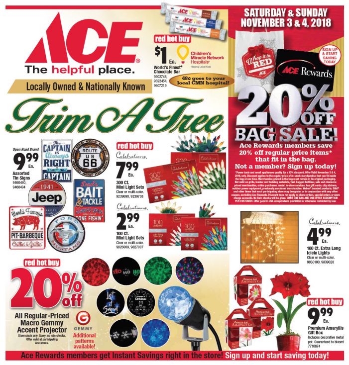The Big Annual Trim a Tree Sale is November 3 & 4 at Arnold Ace Home Center