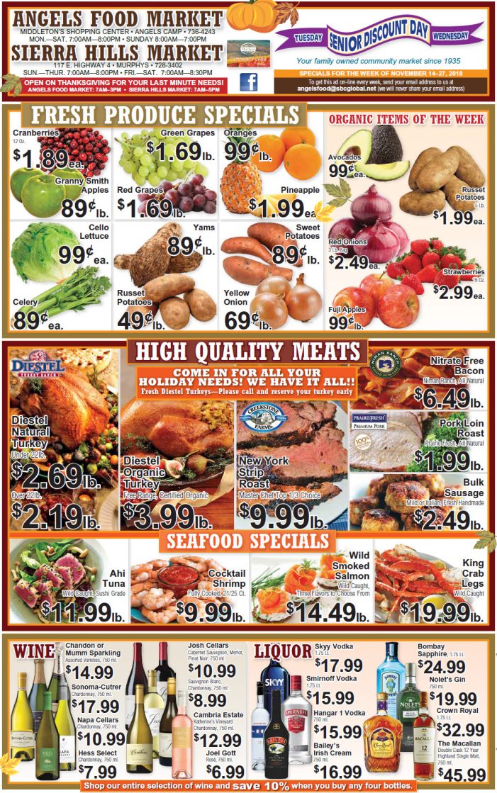 Angels Food and Sierra Hills Markets Weekly Ad & Grocery Specials Through November 27th