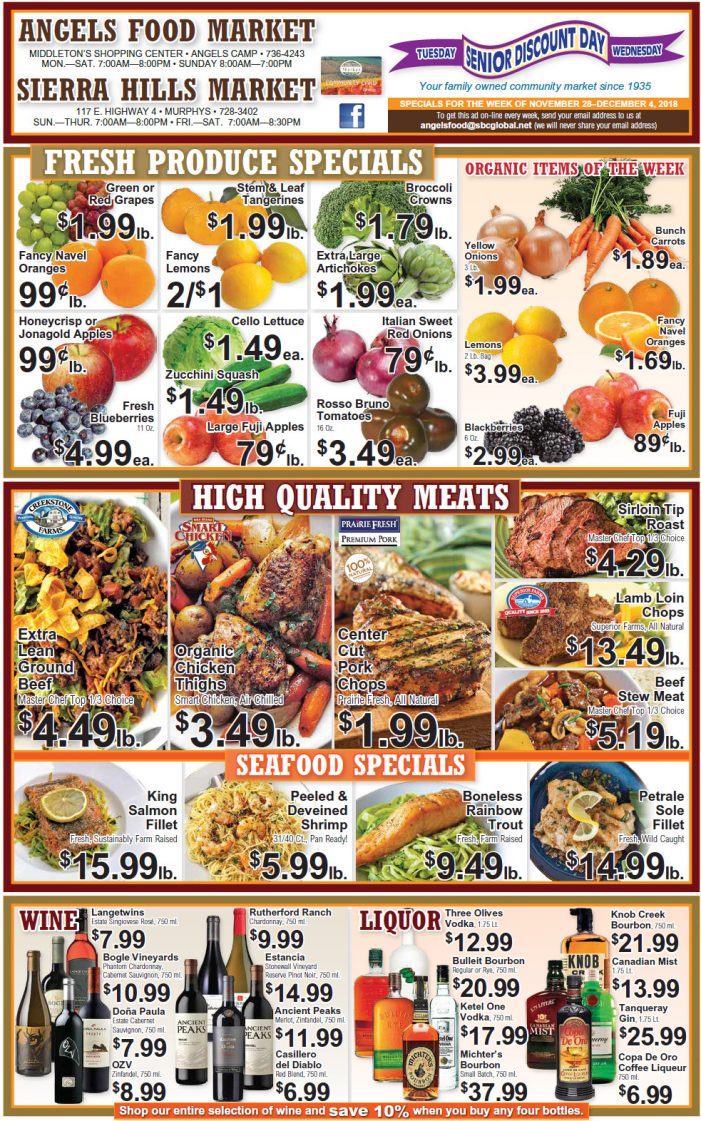 Angels Food and Sierra Hills Markets Weekly Ad & Grocery Specials Through December 4th