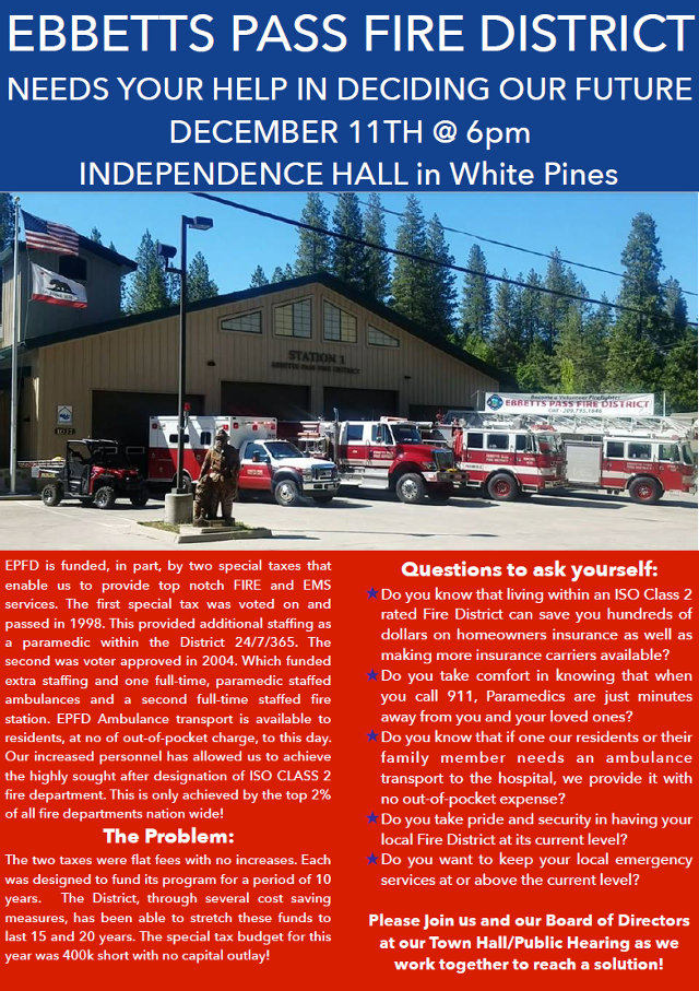 Ebbetts Pass Fire District Needs Your Help Deciding Our Future