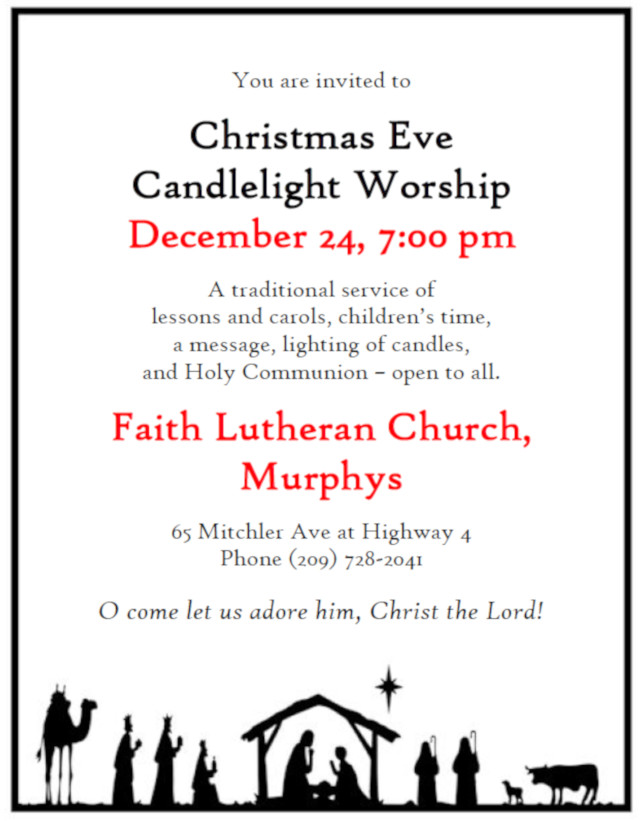 Christmas Eve Candlelight Worship at Faith Lutheran Church