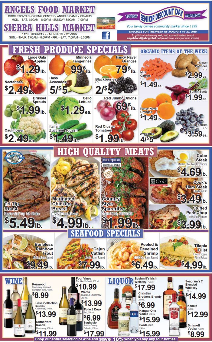 Angels Food and Sierra Hills Markets Weekly Ad & Grocery Specials Through January 22nd