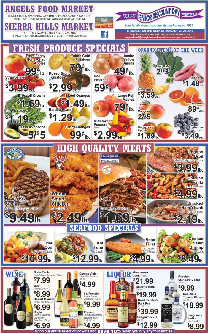 Angels Food and Sierra Hills Markets Weekly Ad & Grocery Specials Through January 29th