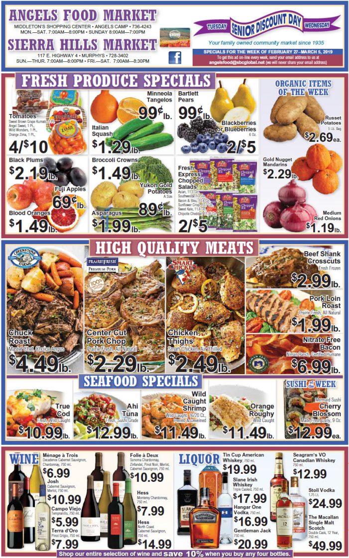 Angels Food and Sierra Hills Markets Weekly Ad & Grocery Specials Through March 5th