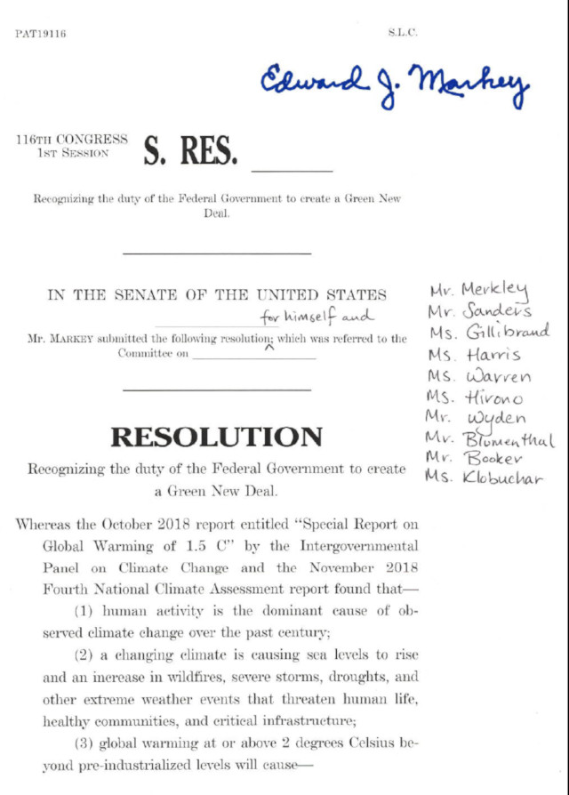 Senator Markey and Rep. Ocasio-Cortez Introduce Green New Deal Resolution
