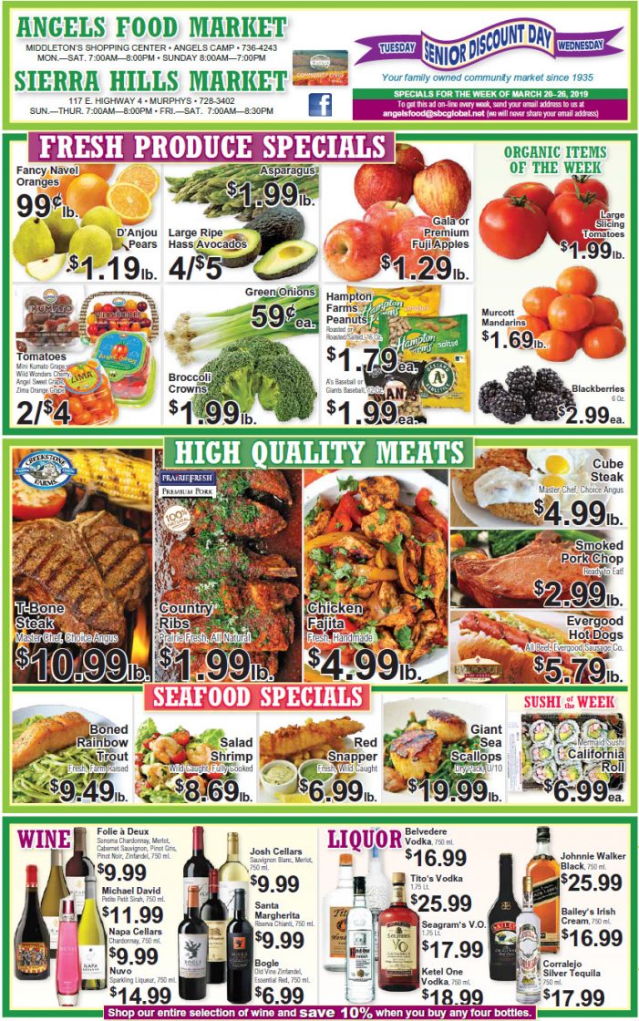 Angels Food and Sierra Hills Markets Weekly Ad & Grocery Specials Through March 26th