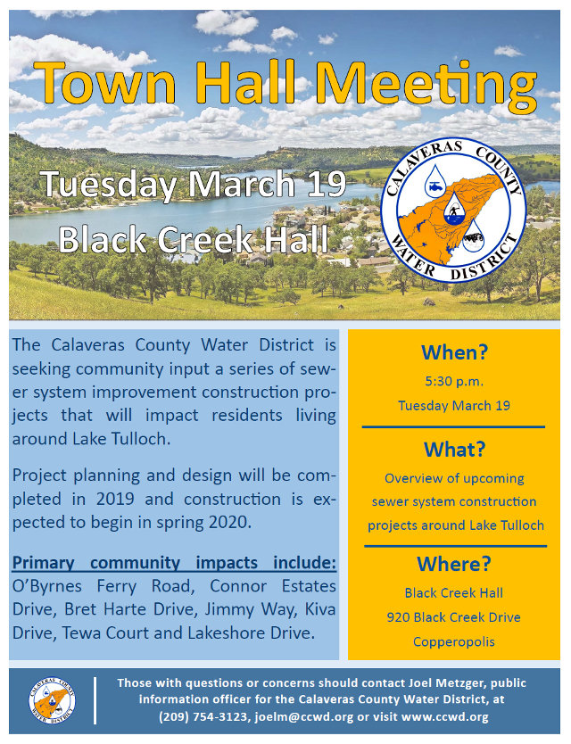 CCWD to Discuss Lake Tulloch Area Sewer Improvements at March 19 Town Hall