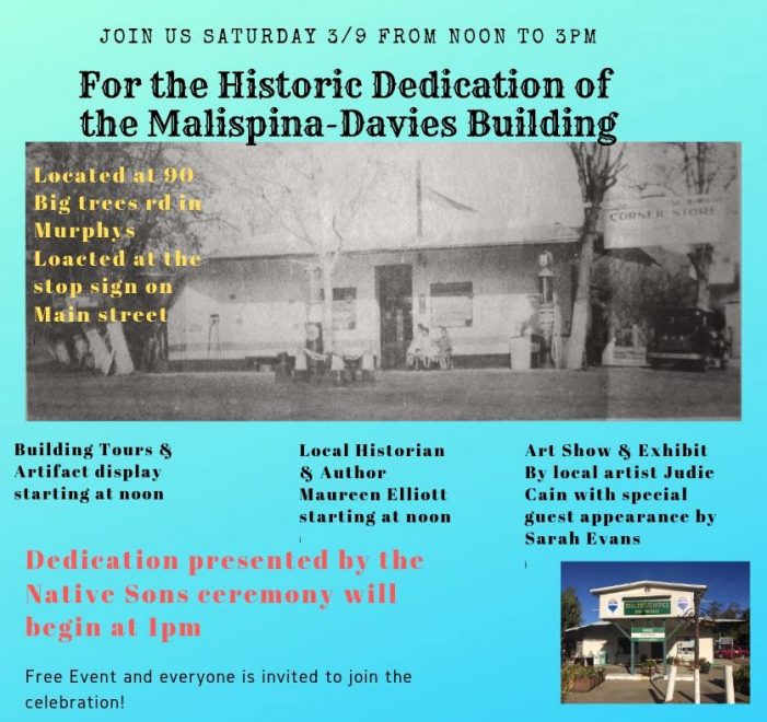 The Historic Dedication of the Malispina-Davies Building is March 9th Noon to 3pm