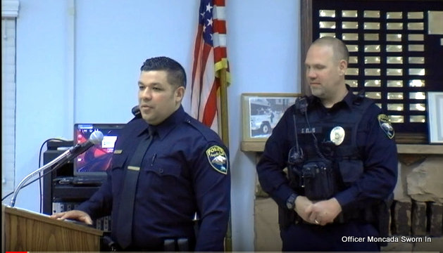 New Angels Camp Police Officer Moncada Sworn In At Council Meeting