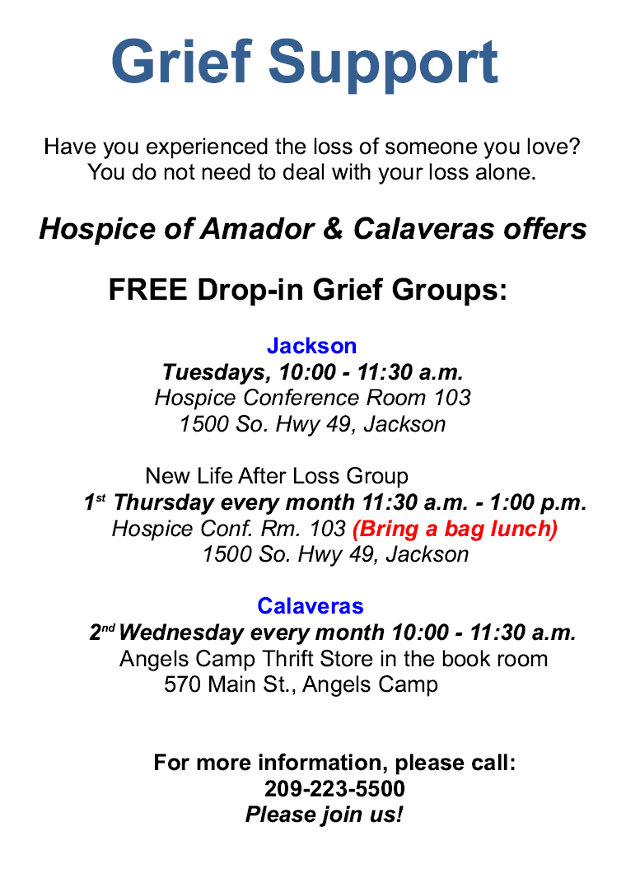 Grief Support Classes Offered By Hospice of Amador & Calaveras