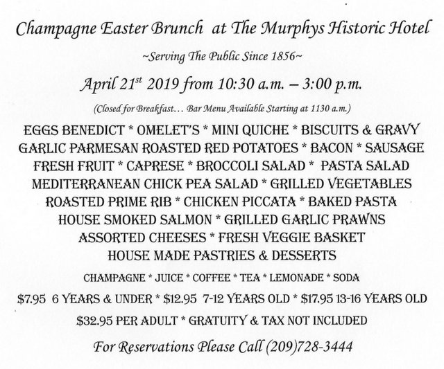 Make Plans For Easter Brunch at Murphys Historic Hotel