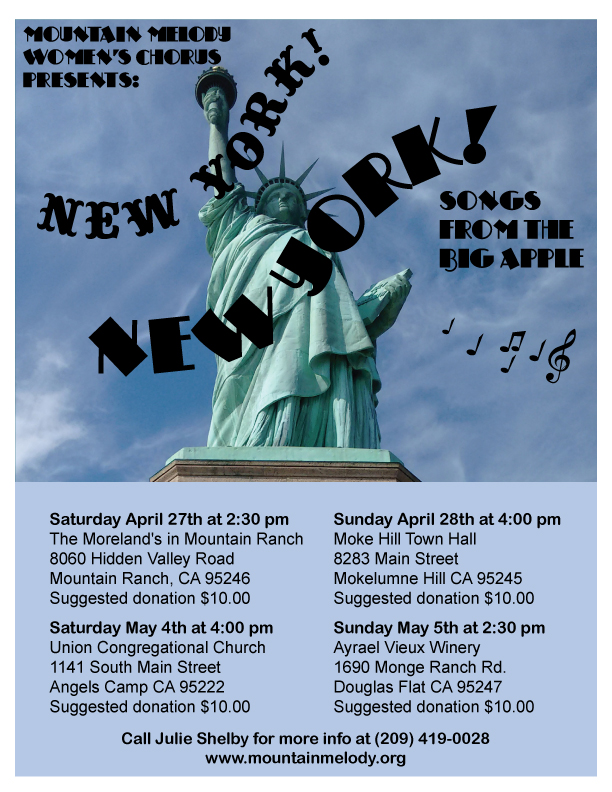 Mountain Melody is Once Again Presenting a Spring Concert Series Called “New York, New York!!!”