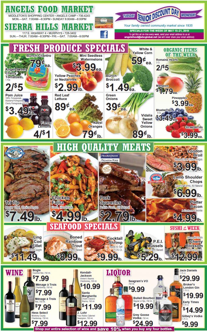 Angels Food and Sierra Hills Markets  Weekly Ad & Grocery Specials Through May 21st
