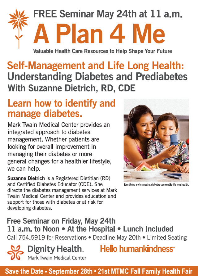 “A Plan 4 Me” Free Seminar on Understanding Diabetes & Prediabetes Seminar May 24th!