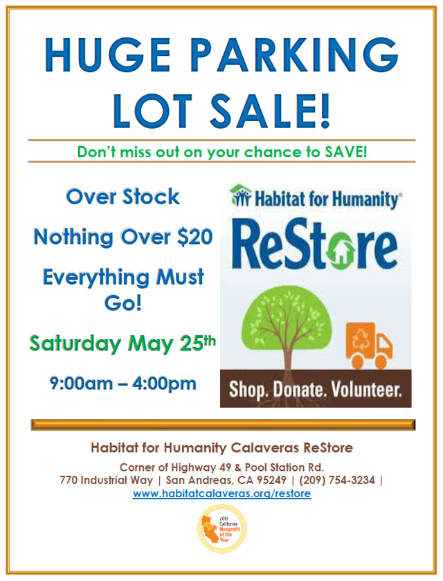Huge Parking Lot Sale at Habitat for Humanity’s ReStore on May 25th!