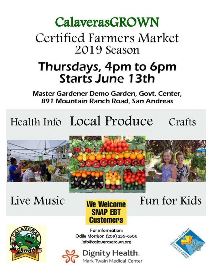 CalaverasGROWN Certified Farmers Market Opens June 13th in San Andreas