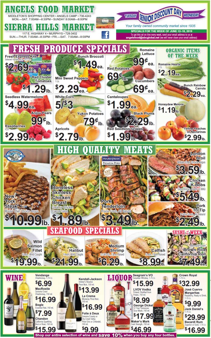 Angels Food and Sierra Hills Markets  Weekly Ad & Grocery Specials Through June 18th