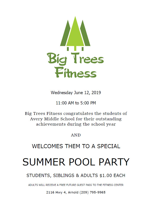 Summer Pool Party for Avery Middle School Students at Big Trees Fitness