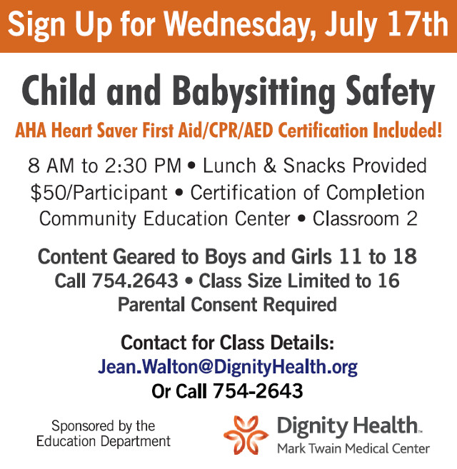 Child & Babysitting Safety Classes Being Offered at Mark Twain Medical Center